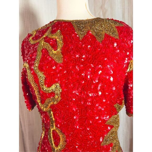 Laurence Kazar | Women’s | Dresses | M | Vintage Red Gold Mini Sequined Evening - Picture 2 of 8